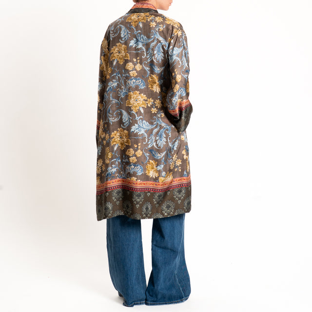 Wu'side-Kimono lungo fantasia floreale - militare/giallo