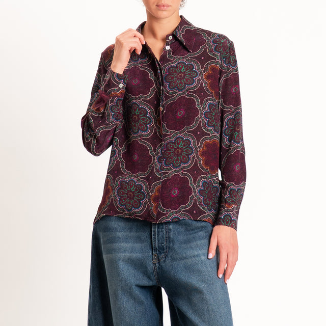Wu'side-Camicia fantasia arabesque - amarena/verde/rosa