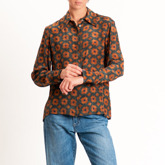 Wu'side-Camicia fantasia geometrica - ruggine/blu/militare