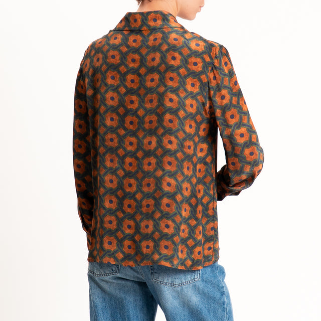 Wu'side-Camicia fantasia geometrica - ruggine/blu/militare
