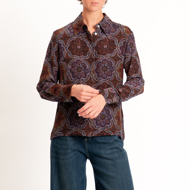 Wu'side-Camicia fantasia arabesque - marrone/blu/militare