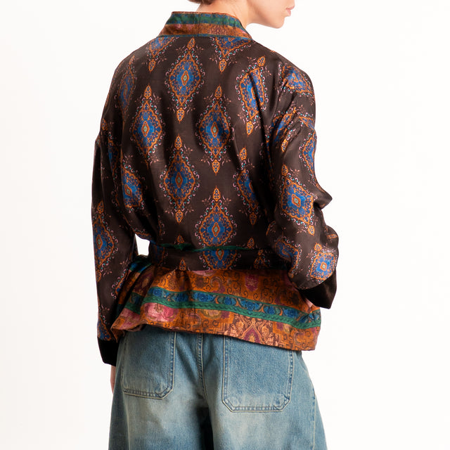 Wu'side-Kimono corto fantasia paisley con cintura - caffe/royal