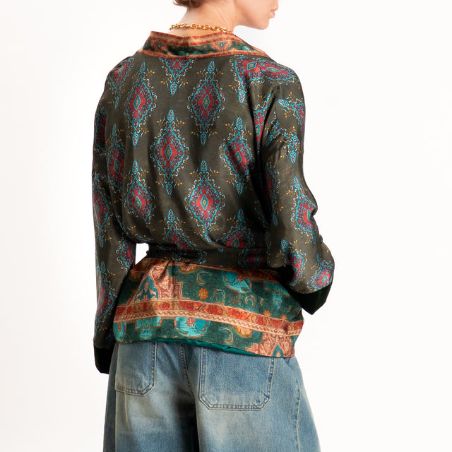 Wu'side-Kimono corto fantasia paisley con cintura - militare/india