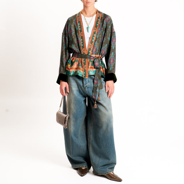Wu'side-Kimono corto fantasia paisley con cintura - militare/india
