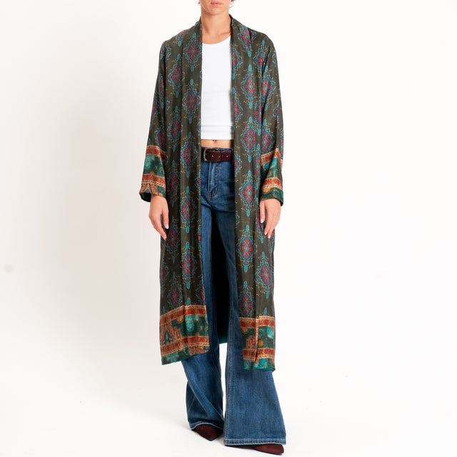 Wu'side-Kimono lungo fantasia paisley - militare/india