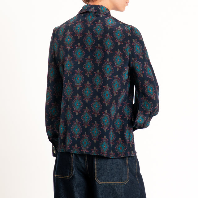 Wu'side-Camicia fantasia paisley con fiocco - blu/ottanio