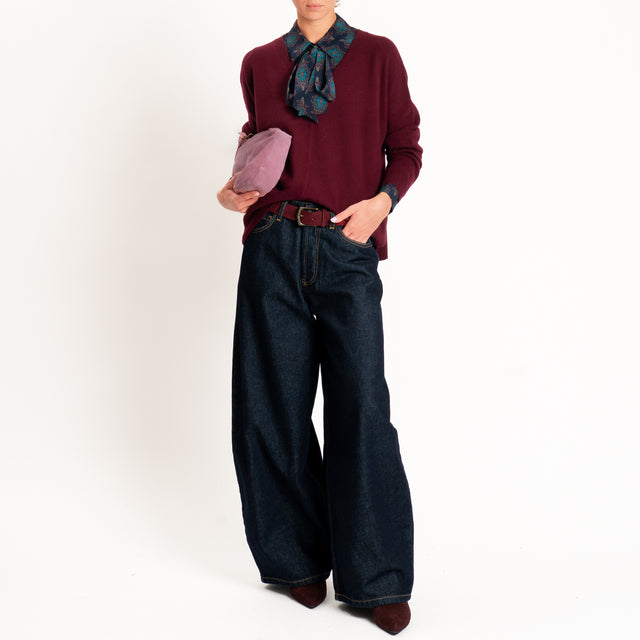 Wu'side-Camicia fantasia paisley con fiocco - blu/ottanio