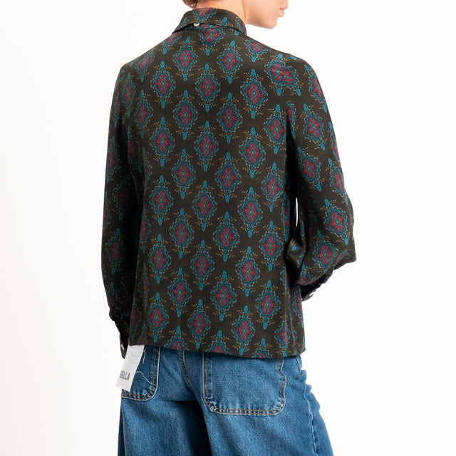 Wu'side-Camicia fantasia paisley con fiocco - militare/india