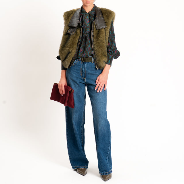Wu'side-Camicia fantasia paisley con fiocco - militare/india