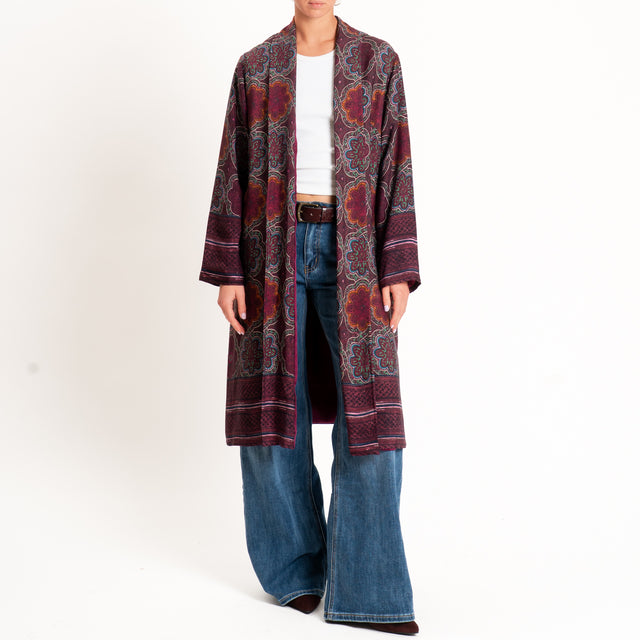 Wu'side-Kimono lungo fantasia arabesque - amarena/verde/rosa