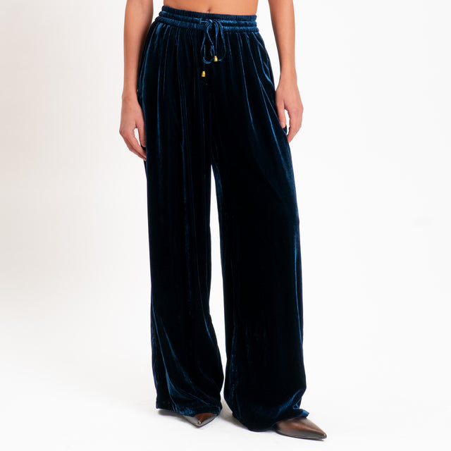 Wu'side-Pantalone velluto ciniglia con elastico - blu