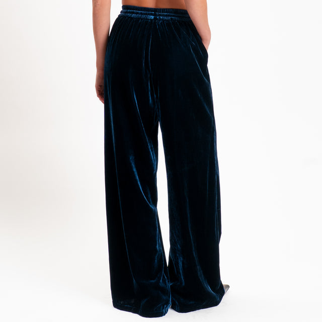Wu'side-Pantalone velluto ciniglia con elastico - blu