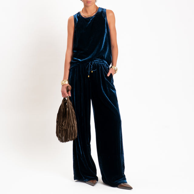 Wu'side-Pantalone velluto ciniglia con elastico - blu
