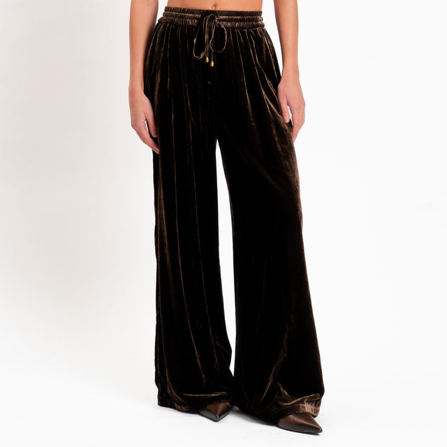 Wu'side-Pantalone velluto ciniglia con elastico - moro