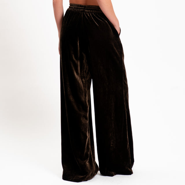 Wu'side-Pantalone velluto ciniglia con elastico - moro