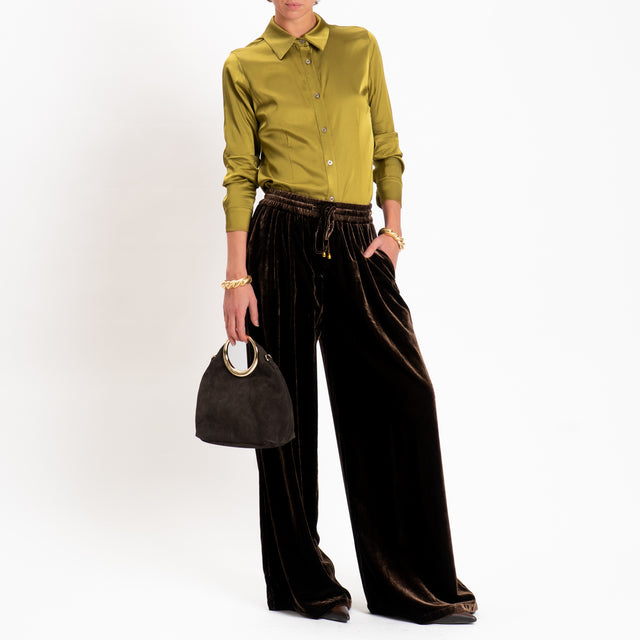 Wu'side-Pantalone velluto ciniglia con elastico - moro