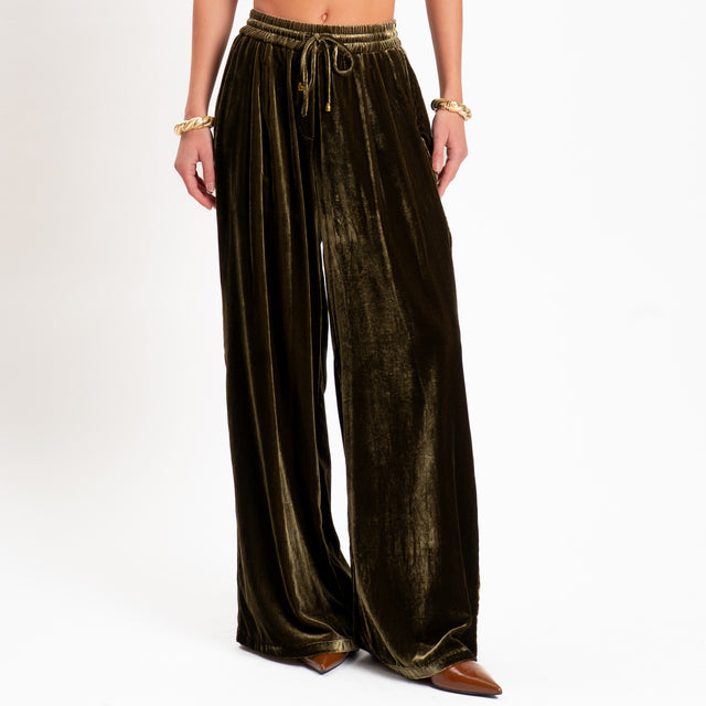 Wu'side-Pantalone velluto ciniglia con elastico - olio