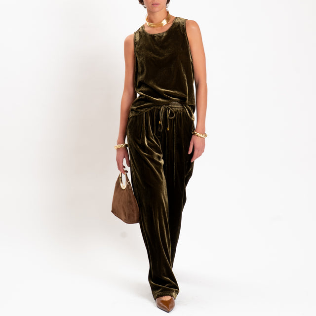 Wu'side-Pantalone velluto ciniglia con elastico - olio