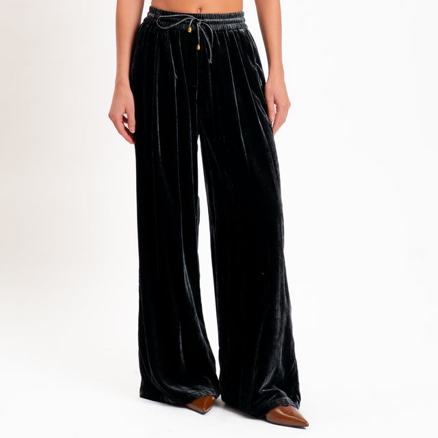Wu'side-Pantalone velluto ciniglia con elastico - piombo