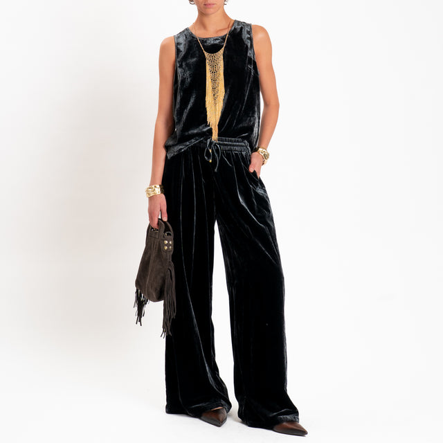 Wu'side-Pantalone velluto ciniglia con elastico - piombo