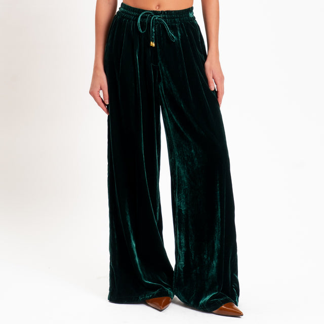 Wu'side-Pantalone velluto ciniglia con elastico - verde bottiglia