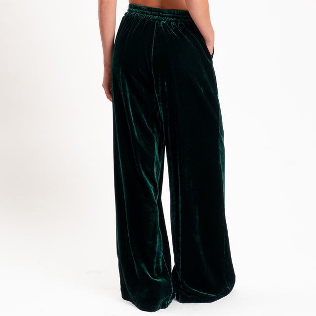 Wu'side-Pantalone velluto ciniglia con elastico - verde bottiglia