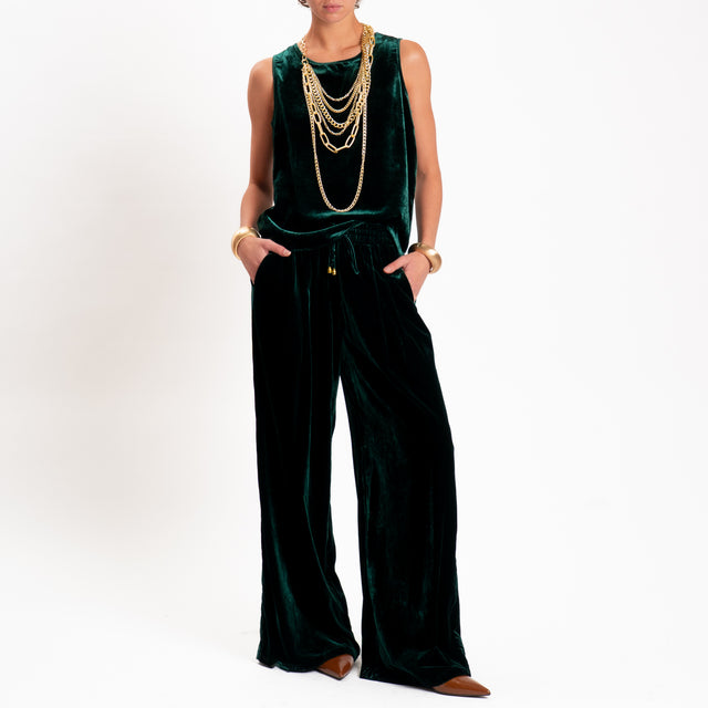 Wu'side-Pantalone velluto ciniglia con elastico - verde bottiglia