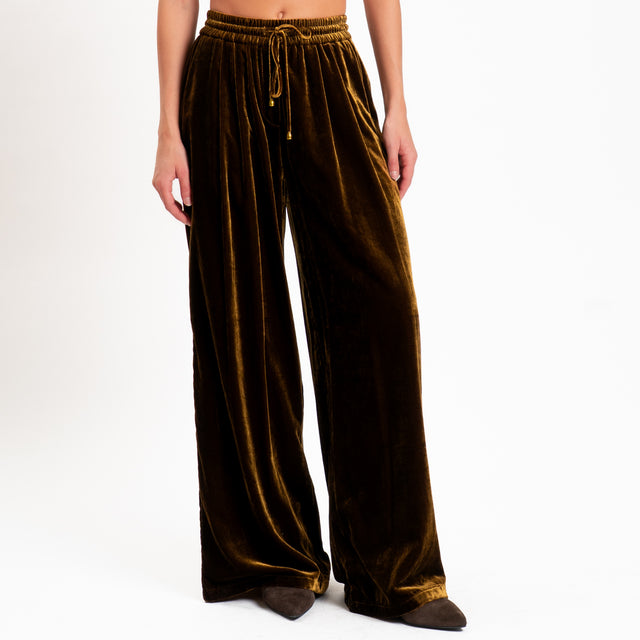 Wu'side-Pantalone velluto ciniglia con elastico - tabacco