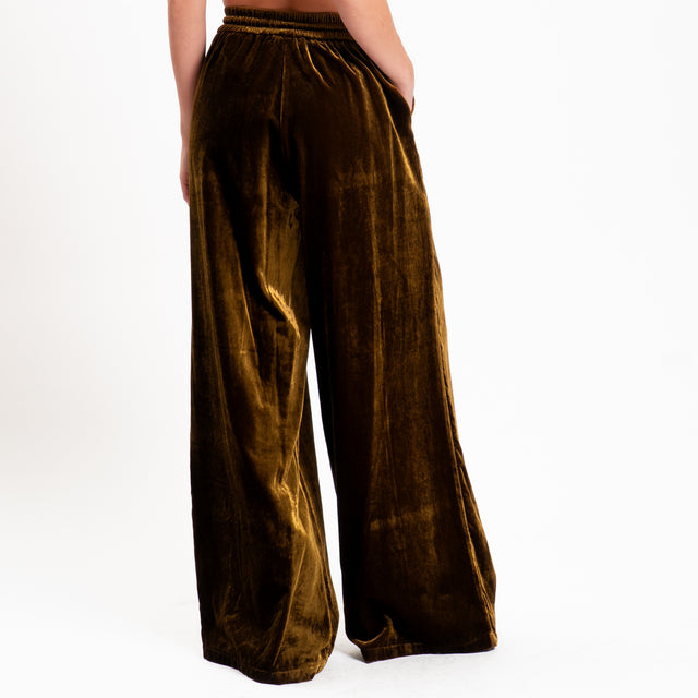 Wu'side-Pantalone velluto ciniglia con elastico - tabacco