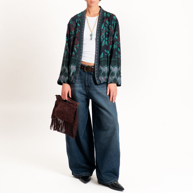 Wu'side-Kimono bomber fantasia botanica - blu/moro/ottanio