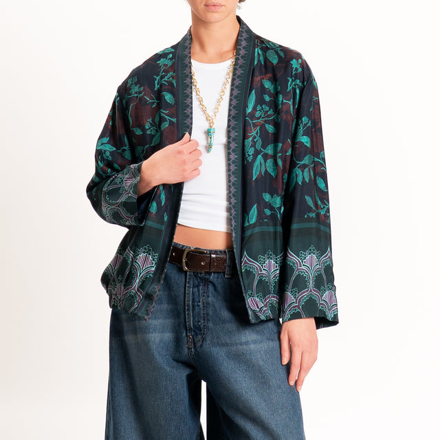 Wu'side-Kimono bomber fantasia botanica - blu/moro/ottanio