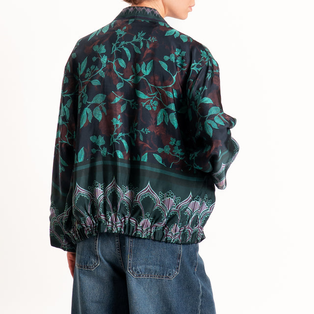 Wu'side-Kimono bomber fantasia botanica - blu/moro/ottanio