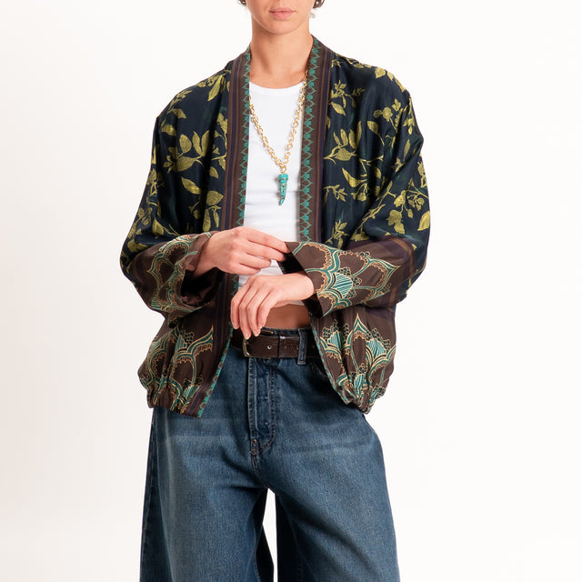 Wu'side-Kimono bomber fantasia botanica - blu/olio/moro
