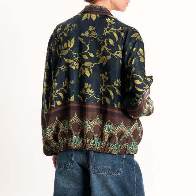 Wu'side-Kimono bomber fantasia botanica - blu/olio/moro
