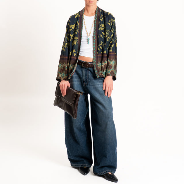 Wu'side-Kimono bomber fantasia botanica - blu/olio/moro
