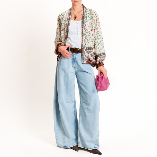 Wu'side-Kimono bomber fantasia floreale con tasche - burro/verde