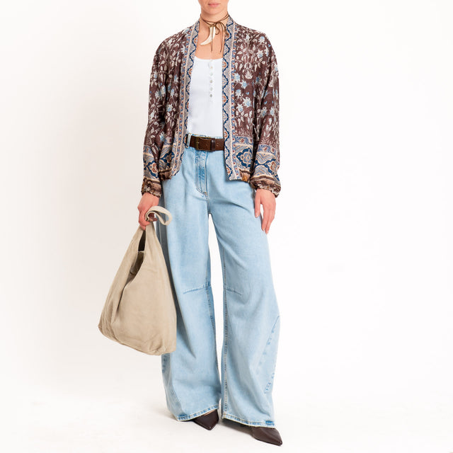 Wu'side-Kimono bomber fantasia floreale con tasche - choco/blu