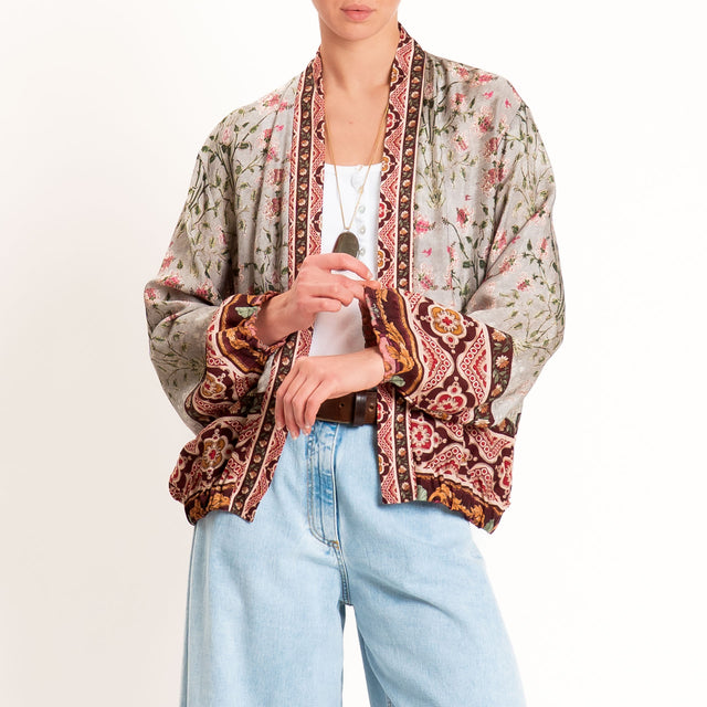 Wu'side-Kimono bomber fantasia floreale con tasche - grigio/india