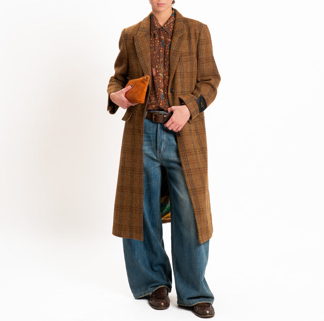 Wu'side-Cappotto spacco dietro 100% lana - check tabacco/moro