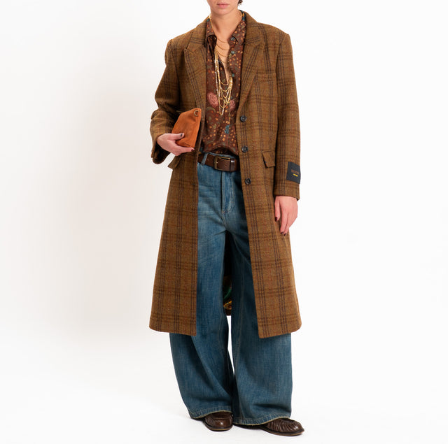 Wu'side-Cappotto spacco dietro 100% lana - check tabacco/moro
