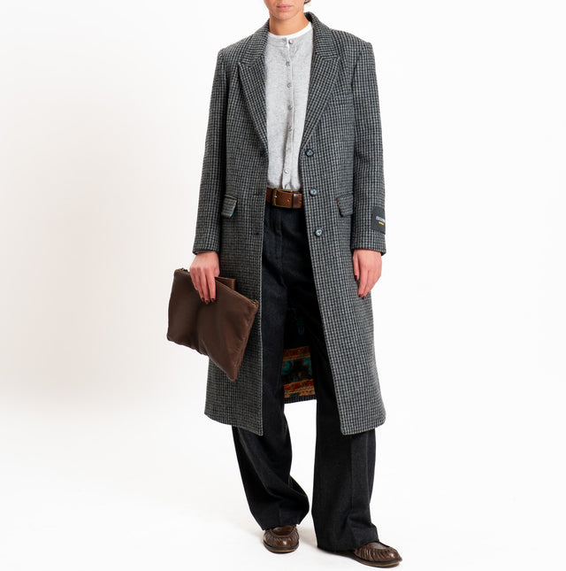 Wu'side-Cappotto spacco dietro 100% lana - pied de poule grigio/nero