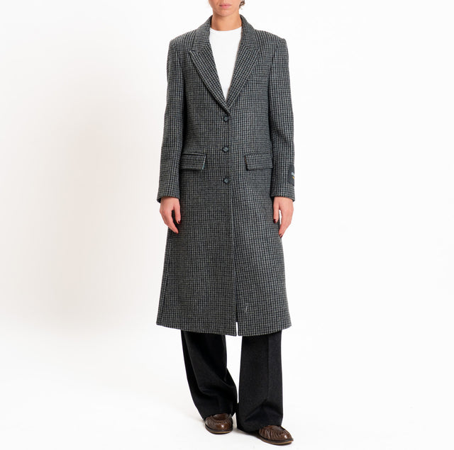 Wu'side-Cappotto spacco dietro 100% lana - pied de poule grigio/nero