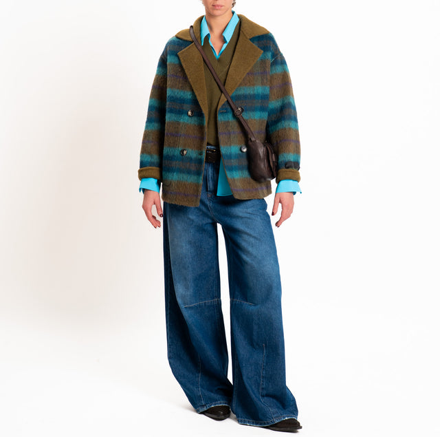 Wu'side-Giacca doppiopetto DOUBLE FACE lana/alpaca - oliva/turchese