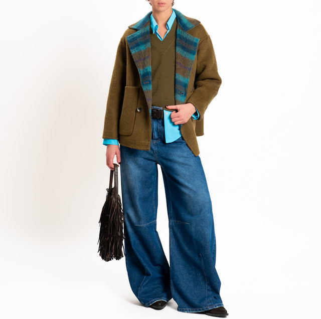 Wu'side-Giacca doppiopetto DOUBLE FACE lana/alpaca - oliva/turchese