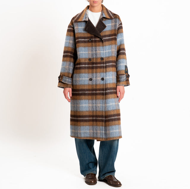 Wu'side-Cappotto DOUBLE FACE lana/alpaca - marrone/cielo