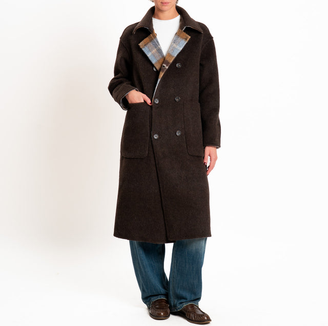 Wu'side-Cappotto DOUBLE FACE lana/alpaca - marrone/cielo