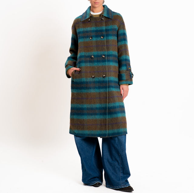 Wu'side-Cappotto DOUBLE FACE lana/alpaca - oliva/turchese