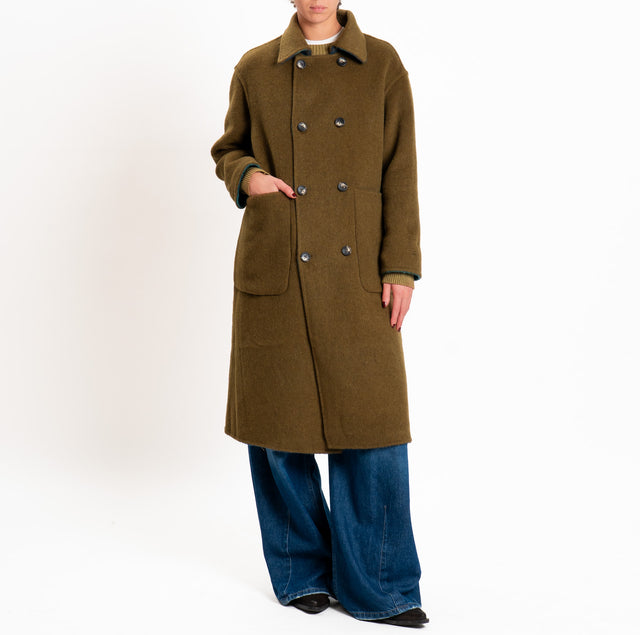 Wu'side-Cappotto DOUBLE FACE lana/alpaca - oliva/turchese