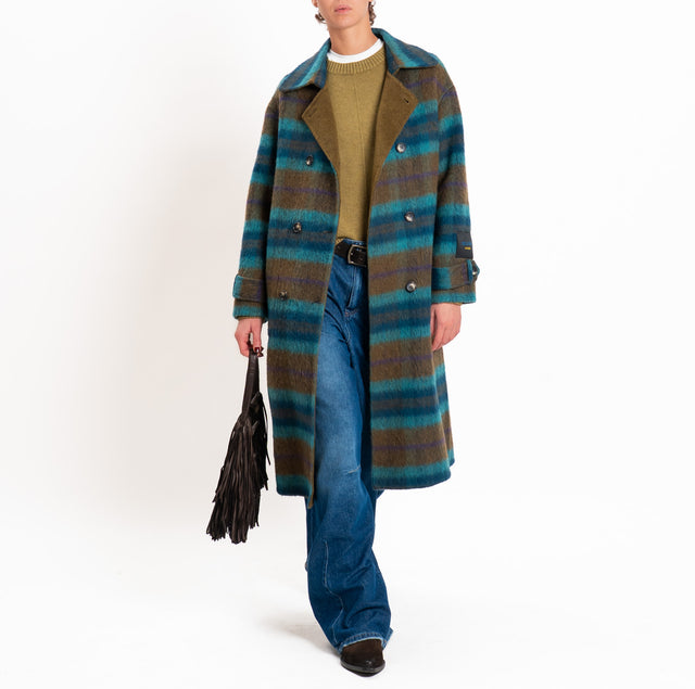 Wu'side-Cappotto DOUBLE FACE lana/alpaca - oliva/turchese