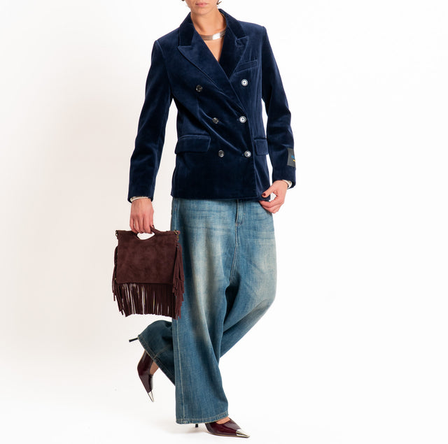 Wu'side-Giacca doppiopetto velluto ciniglia - Blu